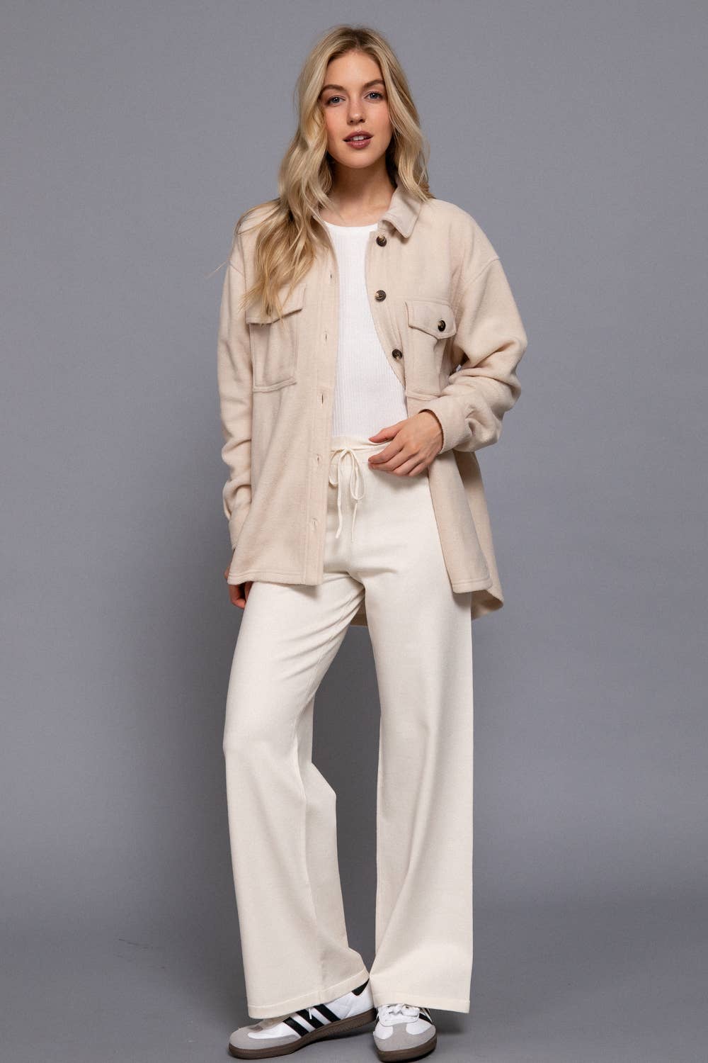 Cream Button Down Fleece Jacket