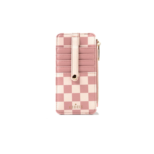 Pink Checkered Kedzie Zippered Wallet