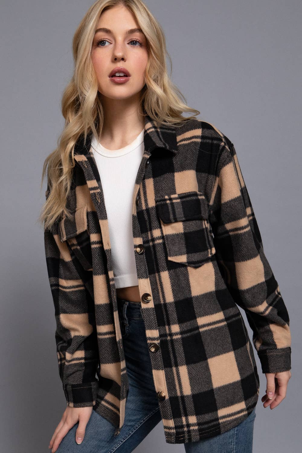 Black + Tan Fleece Shacket