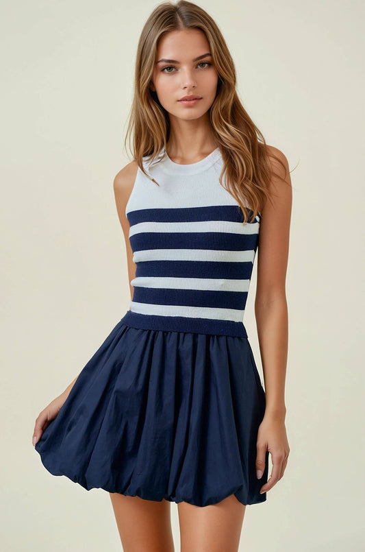Striped Knit Bubble Hem Mini Dress