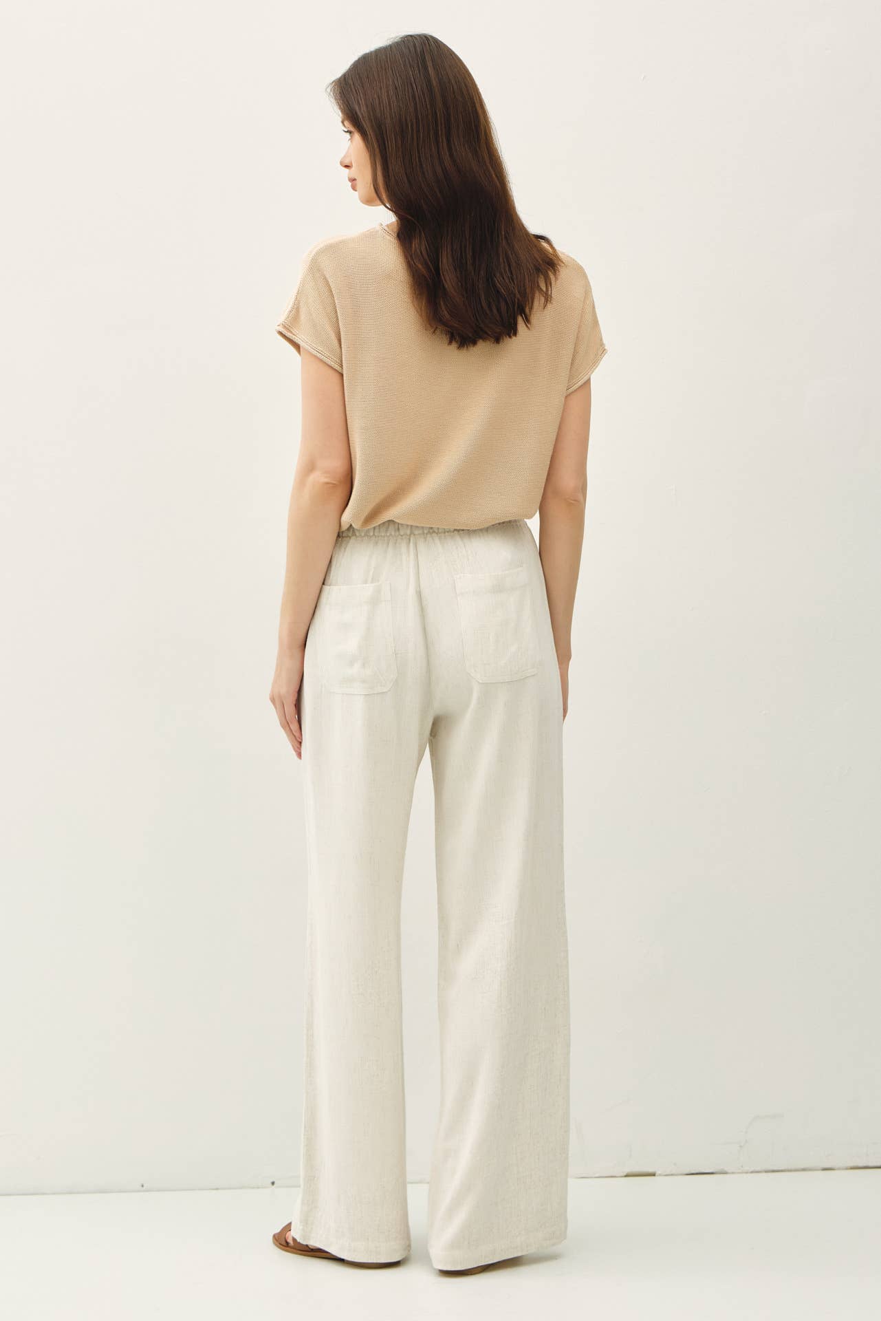 NATURAL LINEN BLEND WIDE LEG PANTS