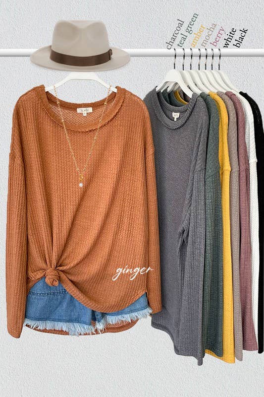 Ginger Brushed Waffle Long Sleeve Top