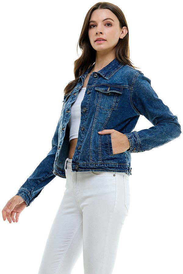 Ladies Casual Denim Jacket - Medium Wash