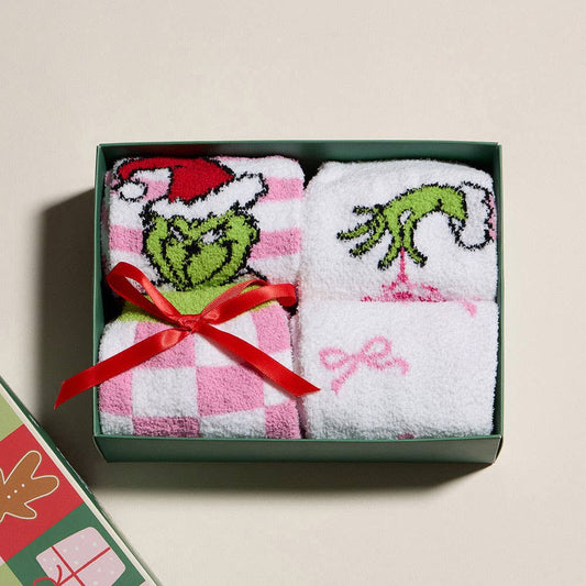 Grinch Checkered Christmas Socks Gift Set