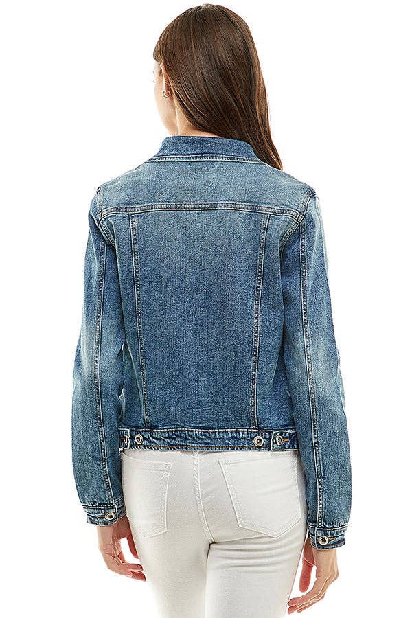 Ladies Casual Denim Jacket - Medium Wash