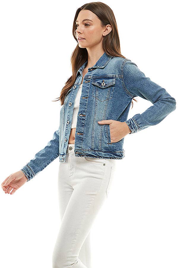Ladies Casual Denim Jacket - Medium Wash
