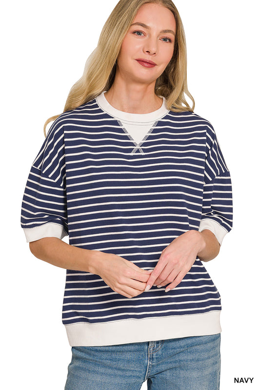 Navy Striped 3/4 Pullover