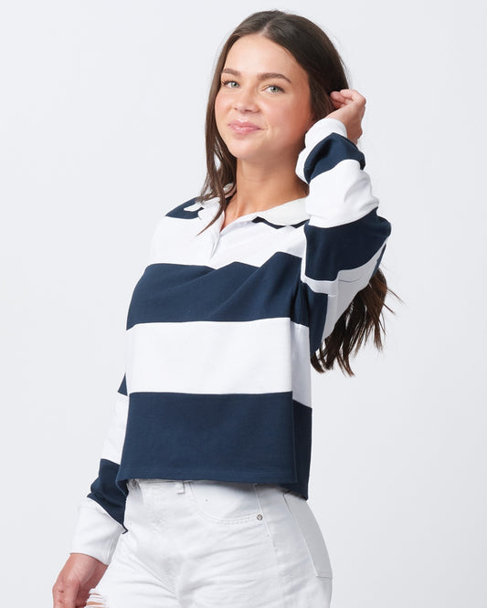 Navy + White Striped Boxy Ruby Shirt