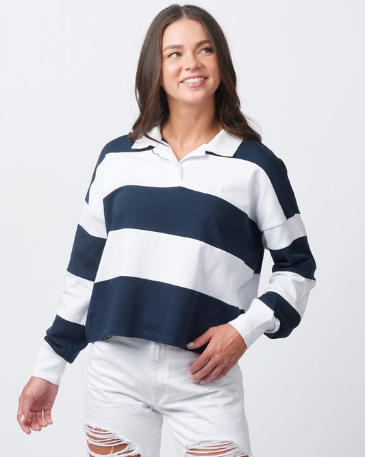 Navy + White Striped Boxy Ruby Shirt