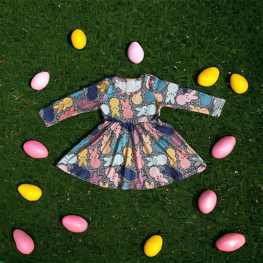 Easter long sleeve Peeps bunny twirl dress
