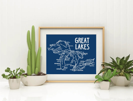 Great Lakes Map 8x10 Print - Blue