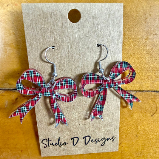 Christmas Plaid Bow Earrings