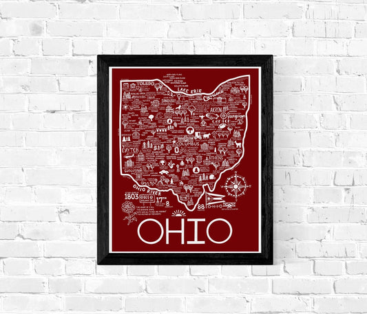 Ohio Map 8x10 Print - Red