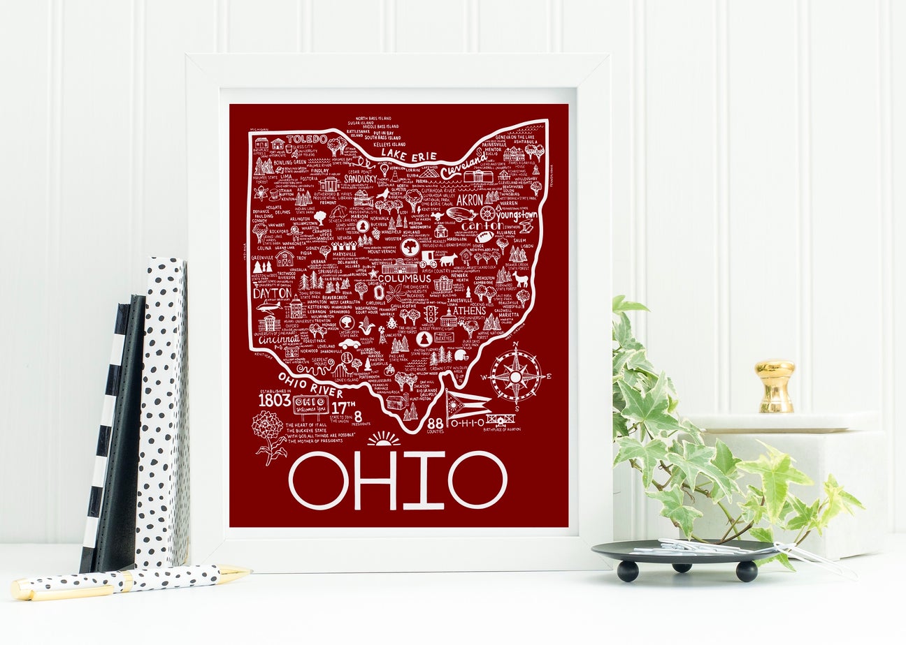 Ohio Map 8x10 Print - Red