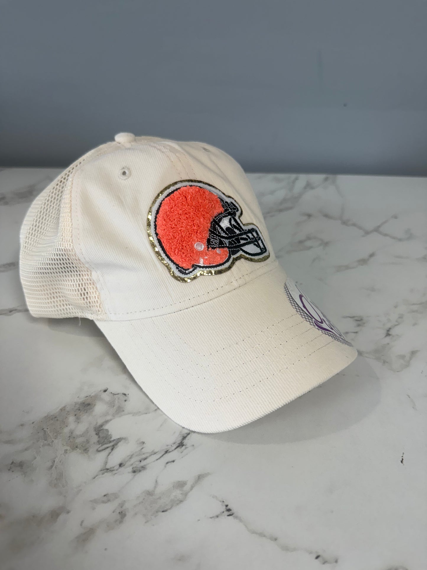 Cream Corduroy Chenille Helmet Patch Hat
