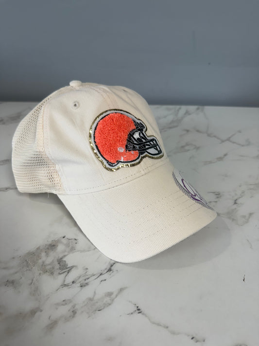 Cream Corduroy Chenille Helmet Patch Hat