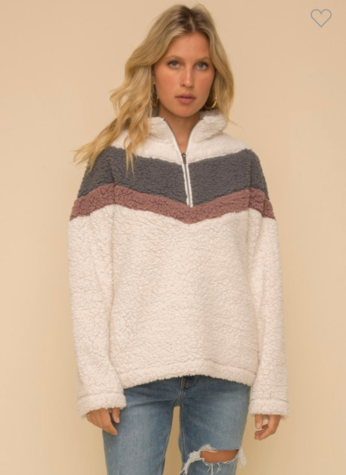 V Stripe Sherpa 1/4 Zip Pullover