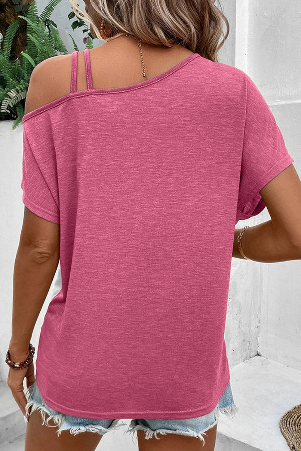 ROSE ASYMMETRIC COLORBLOCK STRAPPY TOP