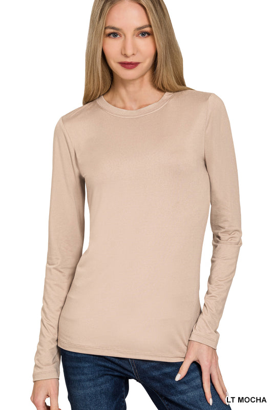 Light Mocha Microfiber Long Sleeve Crewneck Tee