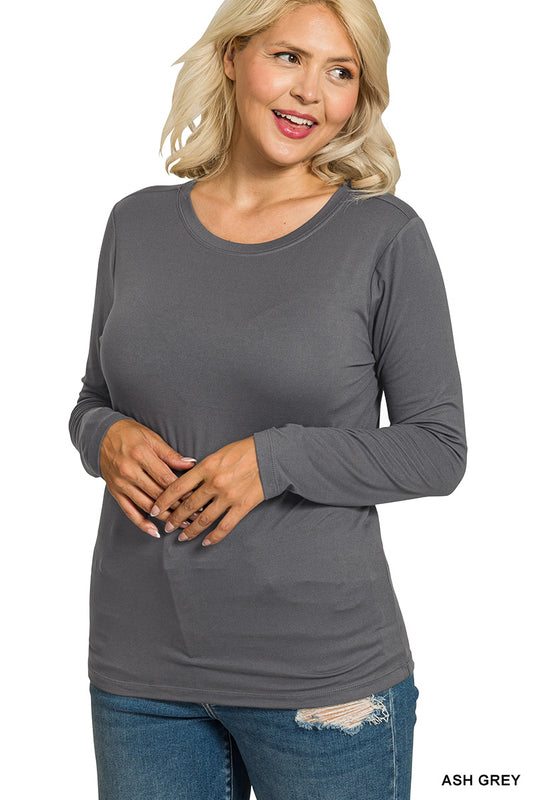 Ash Grey Microfiber Long Sleeve Crewneck Tee