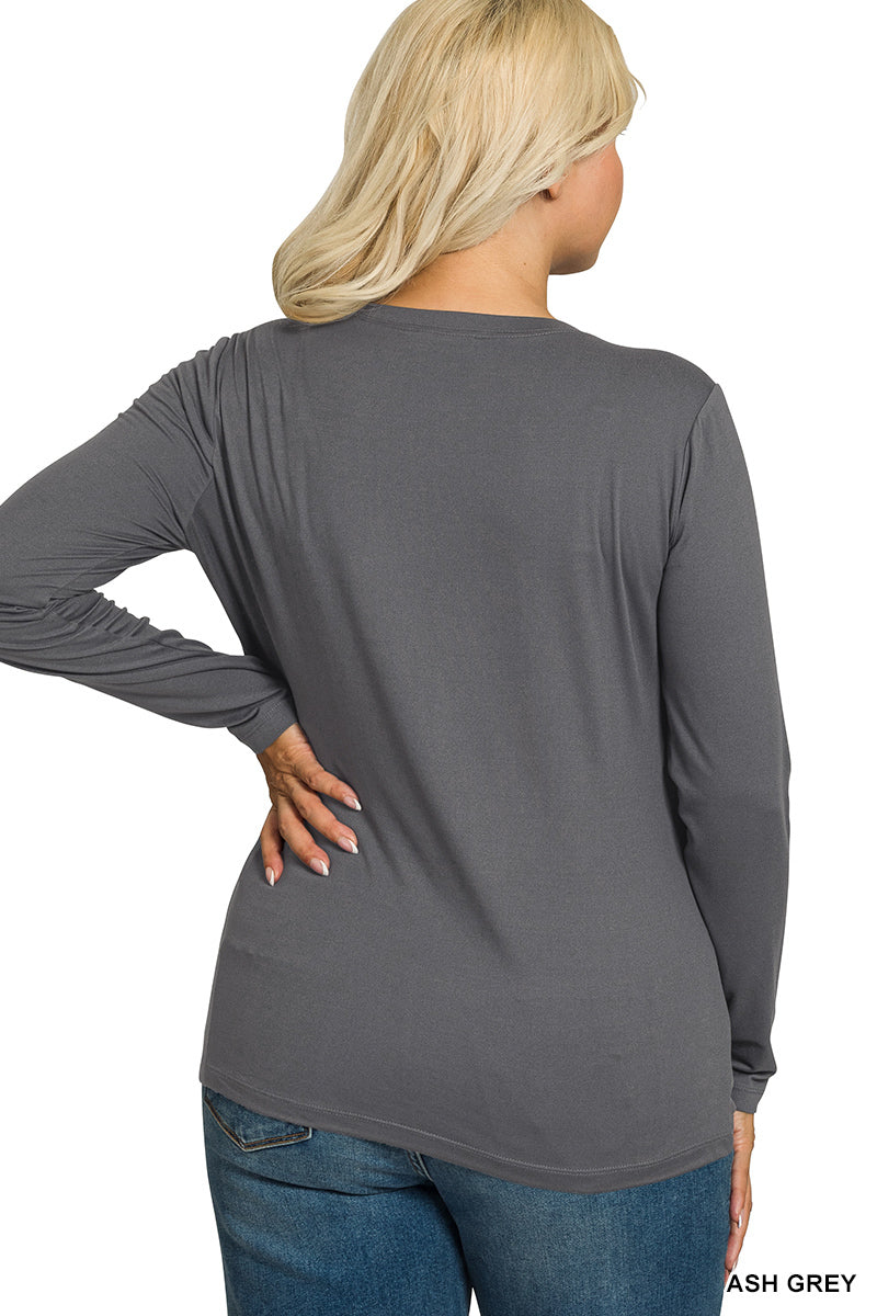 Ash Grey Microfiber Long Sleeve Crewneck Tee