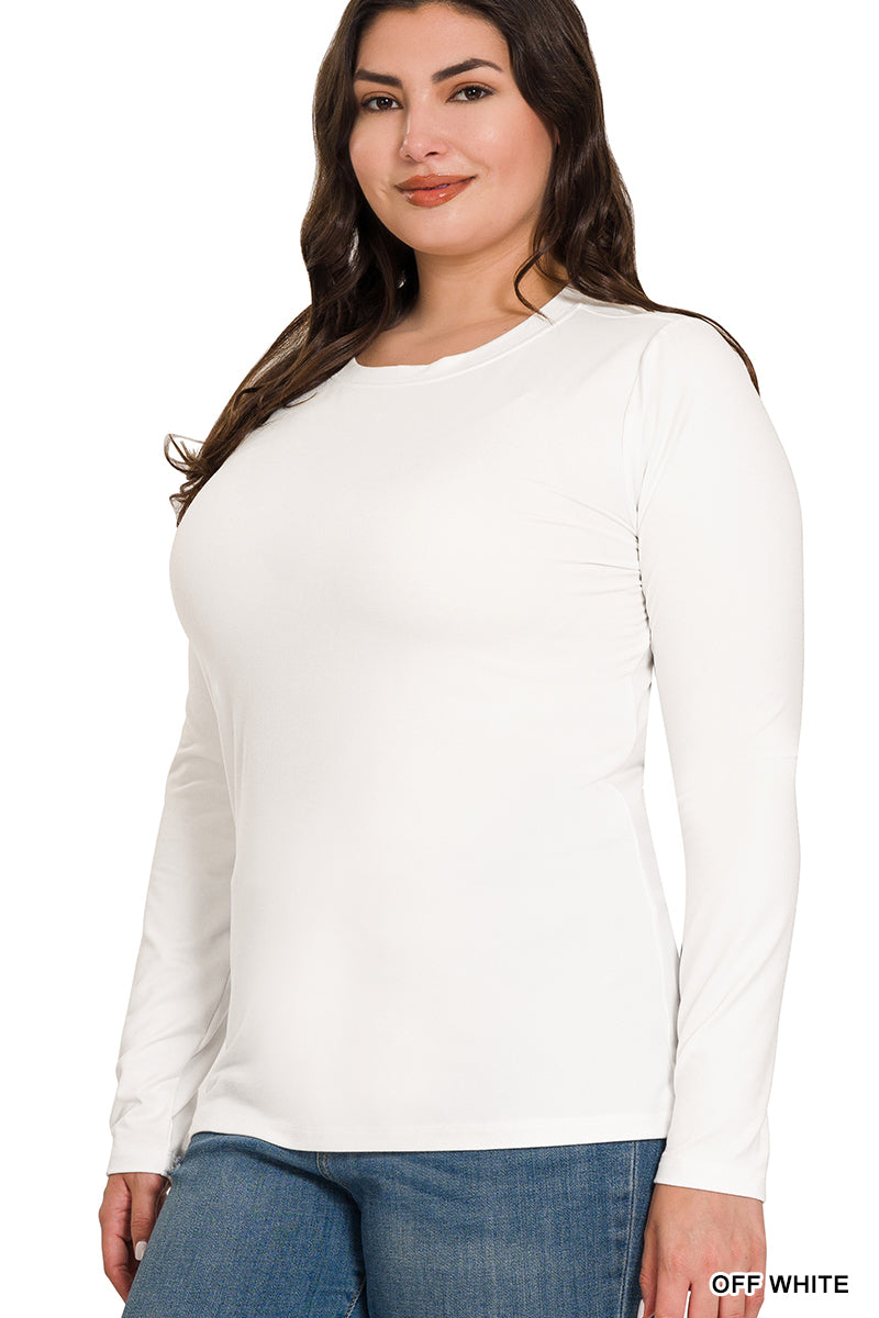 Off White Microfiber Long Sleeve Crewneck Tee