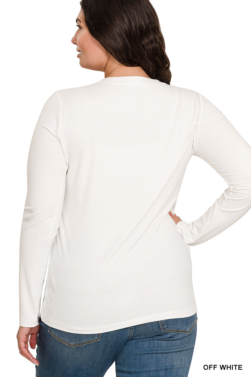 Off White Microfiber Long Sleeve Crewneck Tee
