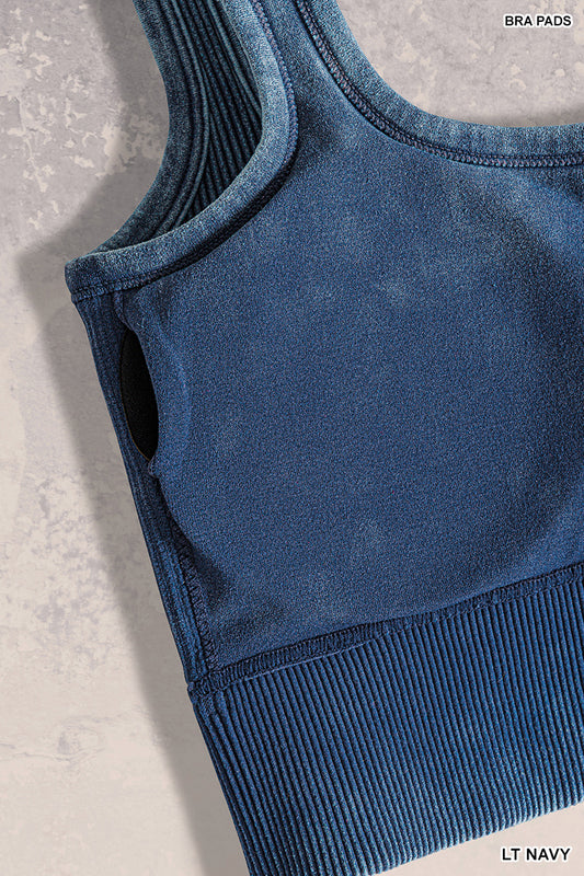 LT NAVY WASHED RIBBED SQUARE NECK CROP W/ BRA PADS