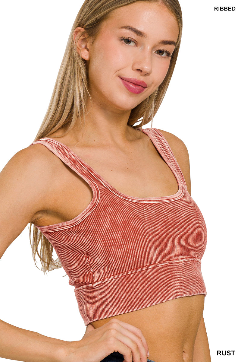 RUST WASHED RIBBED SQUARE NECK CROP W/ BRA PADS