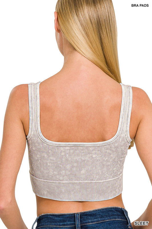 SLEET WASHED RIBBED SQUARE NECK CROP W/ BRA PADS