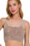 MOCHA WASHED RIBBED SQUARE NECK CROP W/ BRA PADS
