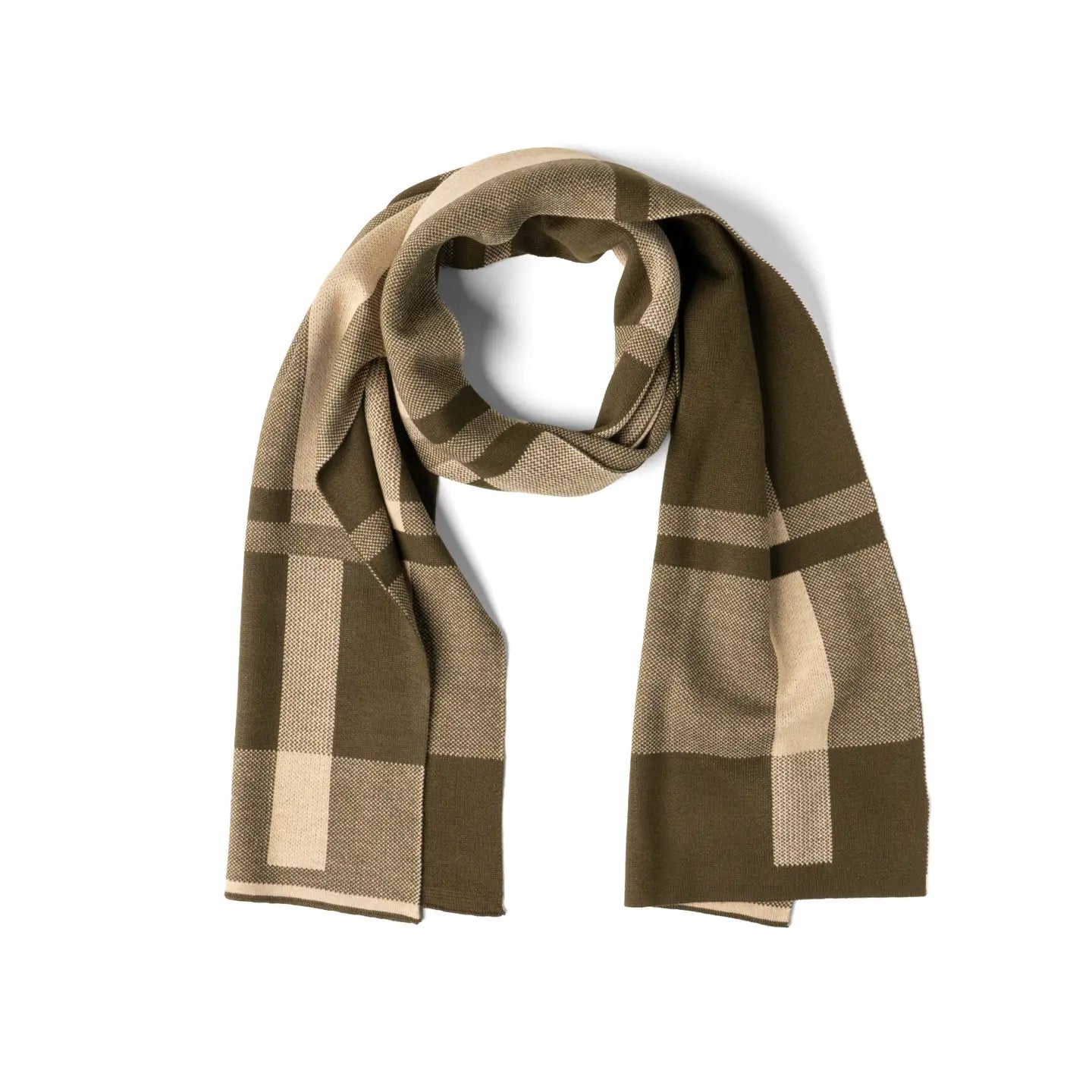 Olive Plaid Knit Scarf