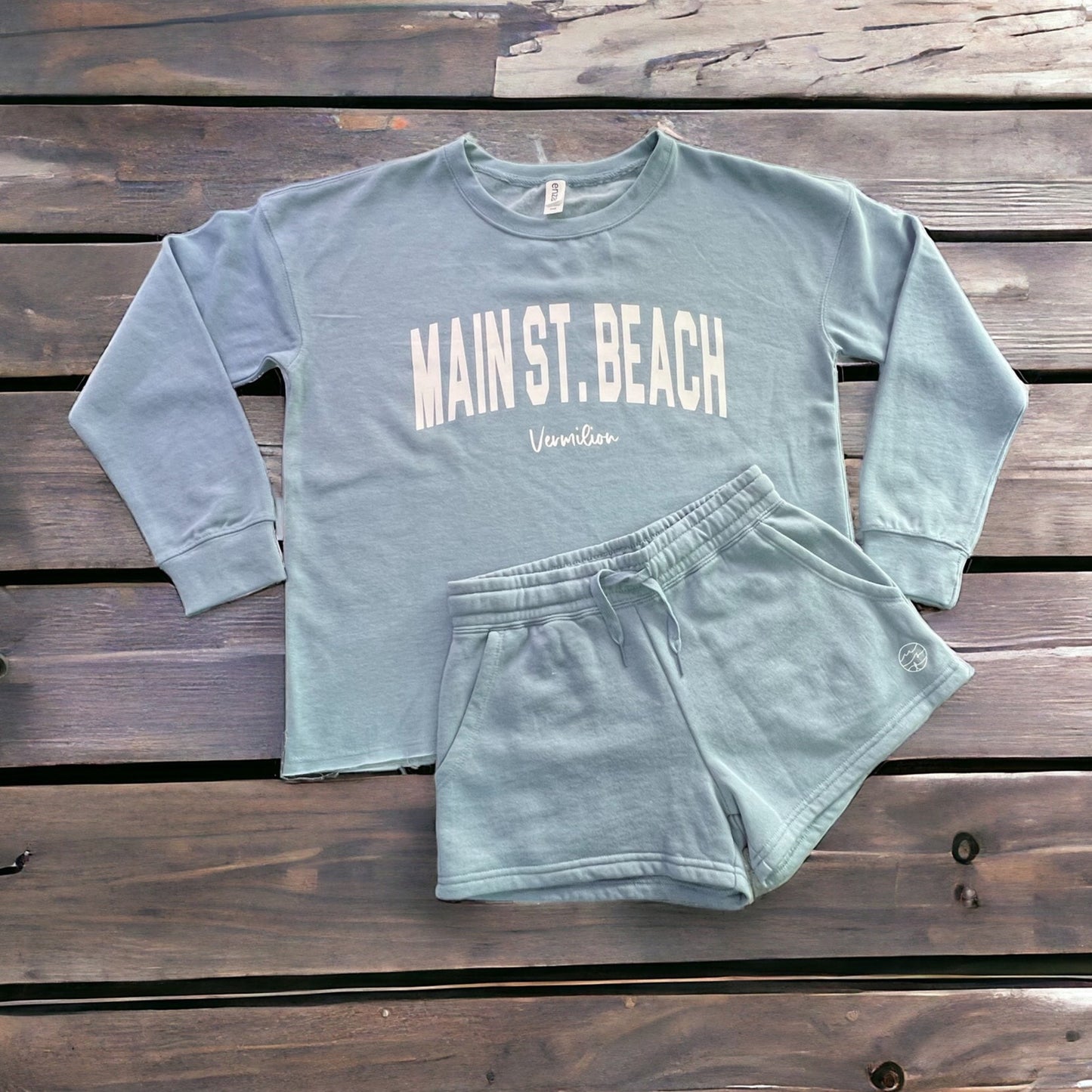 Main Street Beach - Ladies Boxy Misty Blue Wave Wash