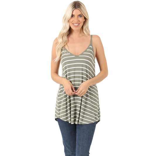 Lite Olive Reversible Striped Spaghetti Cami Tank
