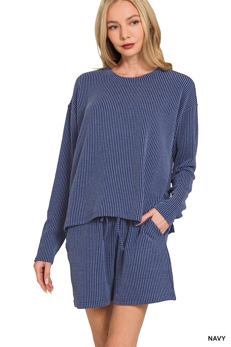 Navy Raised Ribbed Lounge Set