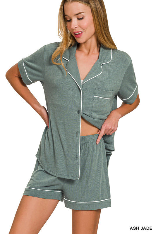 ASH JADE SHORT SLEEVE BUTTON DOWN SHIRT & SHORTS - 2 PIECE SET