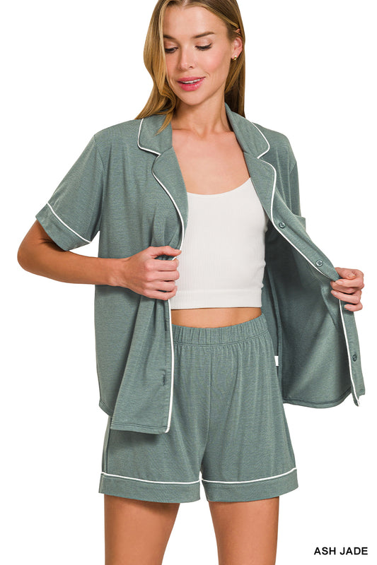ASH JADE SHORT SLEEVE BUTTON DOWN SHIRT & SHORTS - 2 PIECE SET