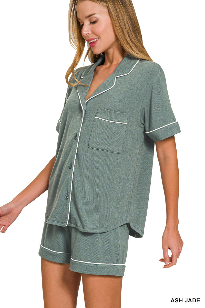 ASH JADE SHORT SLEEVE BUTTON DOWN SHIRT & SHORTS - 2 PIECE SET