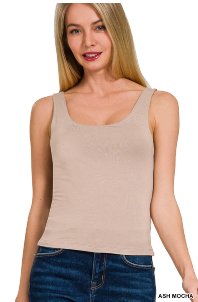 ASH MOCHA DOUBLE LAYER ROUND NECK TANK
