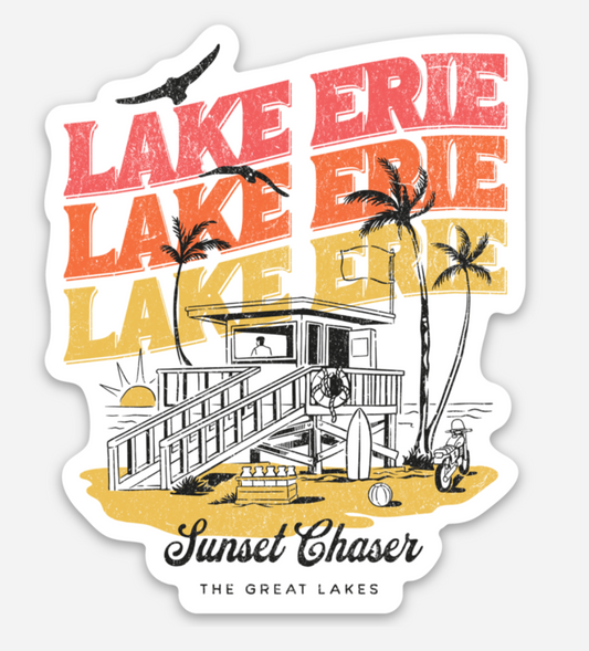 Lake Erie Sunset Chaser Sticker - Mistakes on the Lake