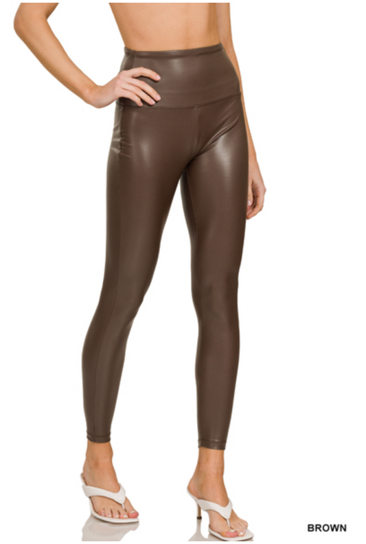 Brown Faux Leather Leggings