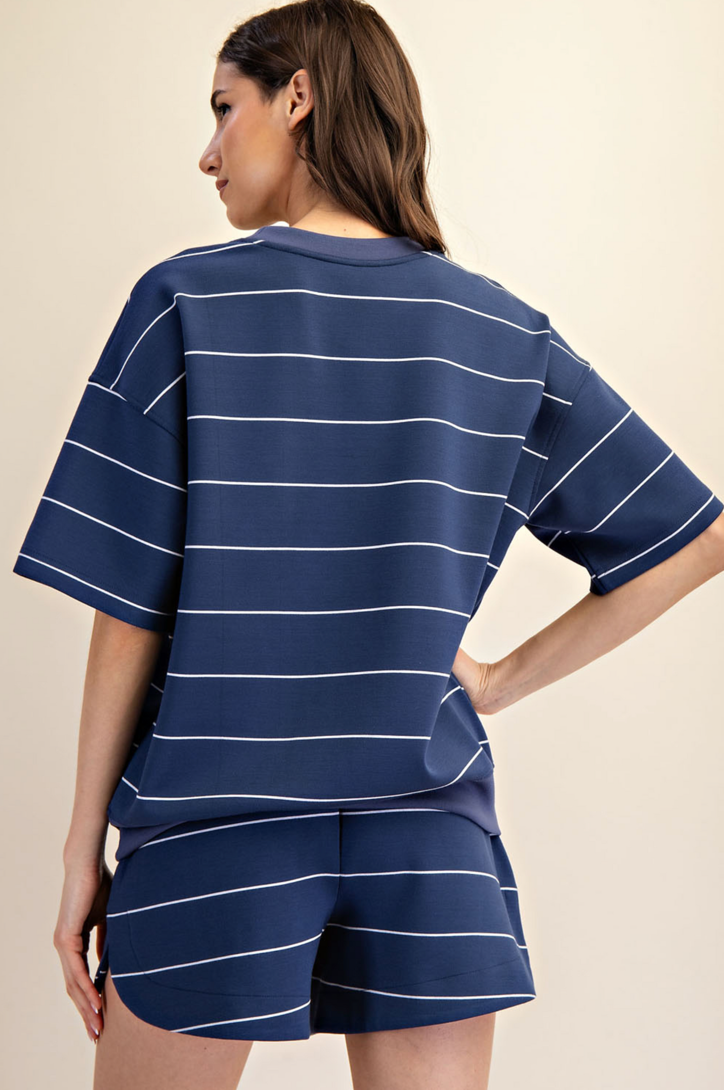 Navy Scuba Stripe Short Sleeve + Shorts Set