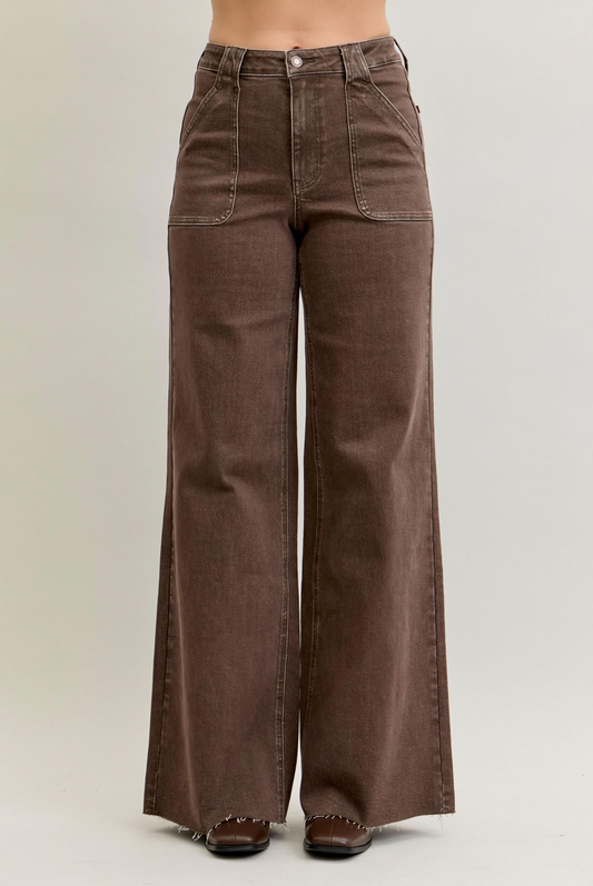 Judy Blue - Chocolate High Waist Retro Wide Leg Jeans