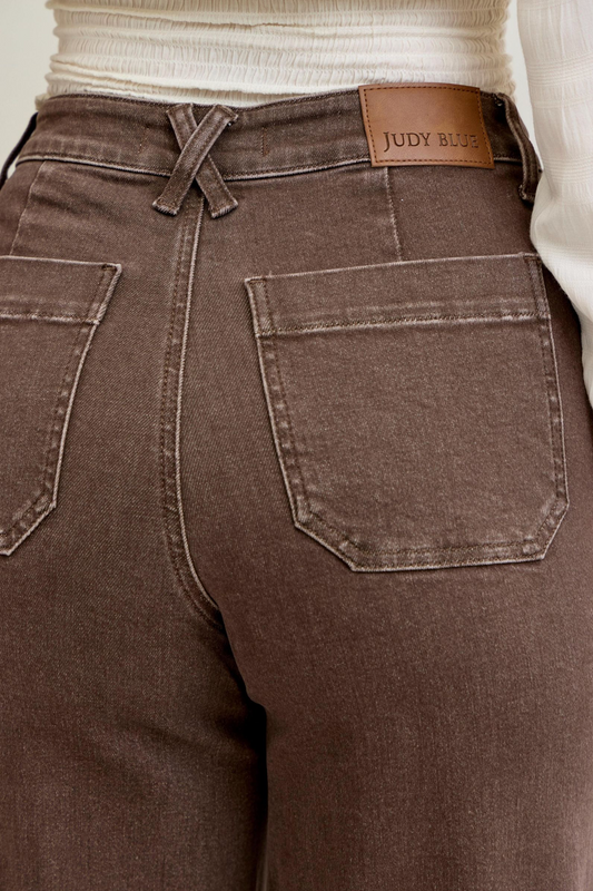 Judy Blue - Chocolate High Waist Retro Wide Leg Jeans