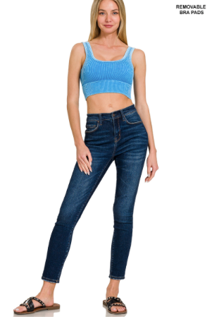 DEEP SKY WASHED RIBBED SQUARE NECK CROP W/ BRA PADS