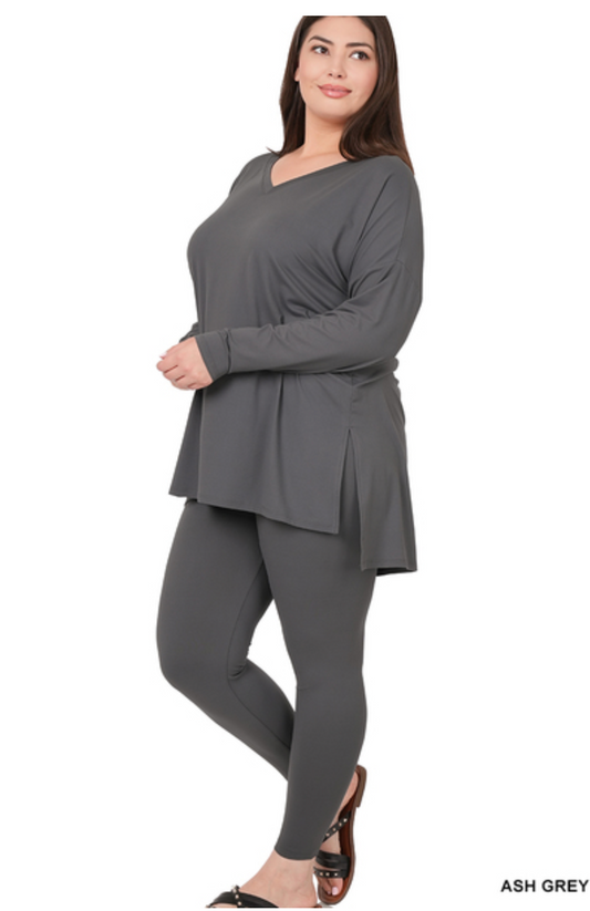 ASH GREY BRUSHED MICROFIBER LOUNGEWEAR SET
