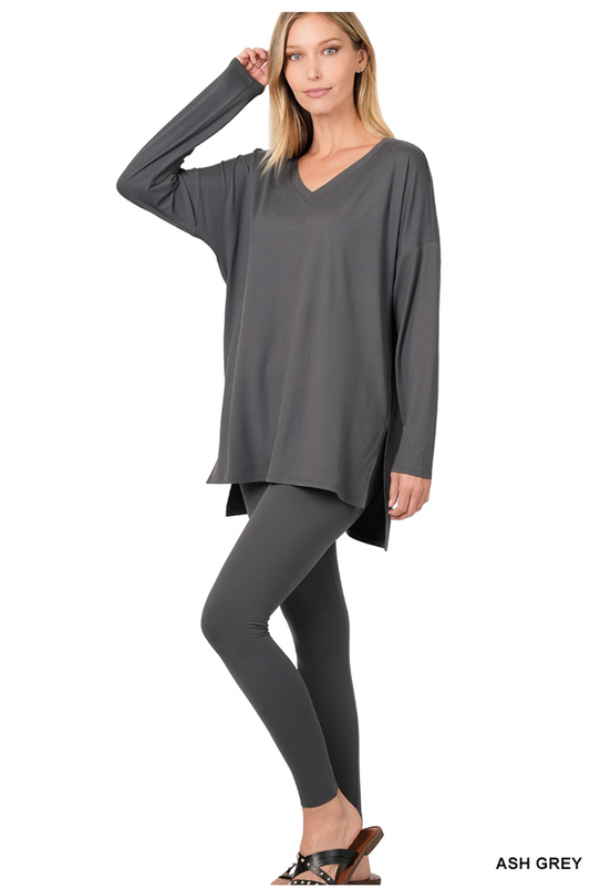 ASH GREY BRUSHED MICROFIBER LOUNGEWEAR SET