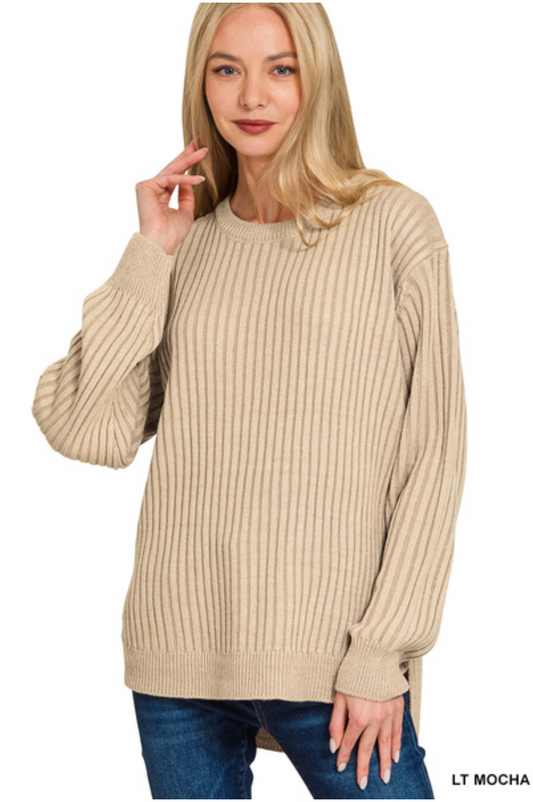 Light Mocha Two toned Curved Hem Sweater