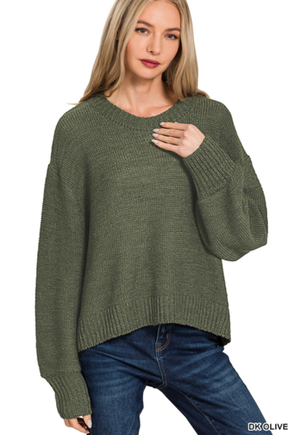 Olive Oversized Balloon Sleeve Sweater