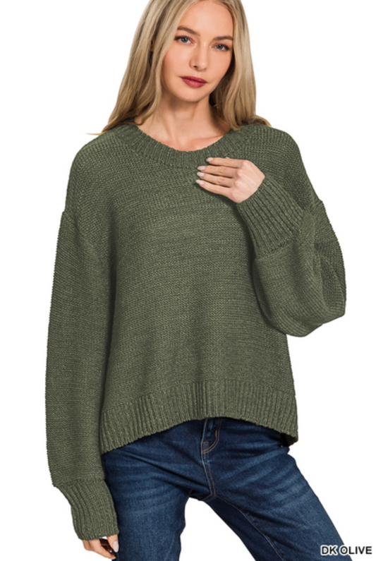 Olive Oversized Balloon Sleeve Sweater